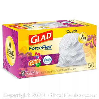 Glad ForceFlex + Tall Kitchen Drawstring White Trash Bags - Gain Moonlight Breeze Scent with Febreze Freshness - 13 Gallon - 50ct