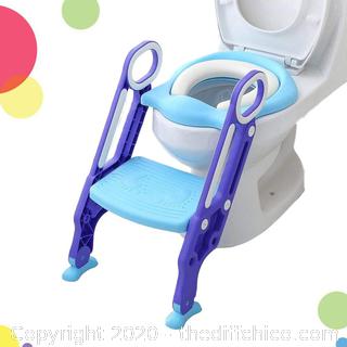 Potty Training Toilet Seat with Step Ladder for Kids and Toddler Boys Girls - Soft Padded Seat with Foldable Wide Step and Safety Handles - Blue and Purple