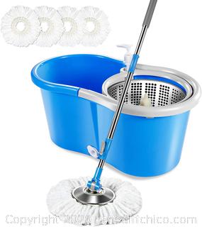 Spin Mop and Bucket System 3 Microfiber Mop Heads 5L Self Wringing Stainless Steel Mop Bucket with Detergent Dispenser for Floor Cleaning Masthome