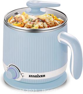 Stariver Electric Hot Pot, 2L Electric Cooker, Multi-Functional Mini Pot for Noodles, Soup, Porridge, Shabu Shabu, Eggs, Ramen with Keep Warm Function, Over Heating and Boil Dry Protection, Blue