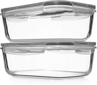 8 Cups/ 63 Oz 4 Piece (2 containers + 2 Lids) Large Glass Food Storage/Baking Containers with Locking Lids Ideal for Storing food, vegetables or fruits. BPA Free & Leak Proof - Microwave, Oven Safe