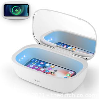 UV Light Sanitizer Box, Portable UVC phone Sanitizer Box with Wireless Charger for Cell phone, Makeup Tools, Glasses, Earphone, Watches, Jewelry, Keys, 6 UVC LEDs, Sterilization Rate Up to 99.9%