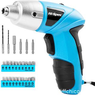 Hi-Spec 27 Piece 4.8V Electric Power Cordless Screwdriver Rechargeable & LED Light. Includes Screwdriver Bit Accessories Set for Home DIY & Repair (Blue)
