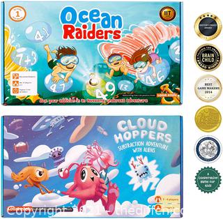 Logic Roots Addition Games - Pack of 2, Cloud Hoppers and Ocean Raiders, Math Board Games and STEM Toys for 5 - 9 Year Olds, Educational Gift for Kids, Homeschoolers, Kindergarten and Up