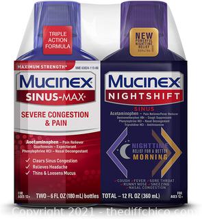 NEW Mucinex Maximum Strength Sinus-Max Severe Congestion & Pain & Nightshift Sinus Liquid, 6 Fl Oz