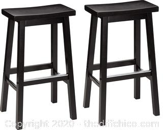 AmazonBasics Classic Solid Wood Saddle-Seat Counter Stool with Foot Plate - 24", Black, 2-Pack