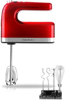 DmofwHi 9-Speed Electric Hand Mixer with Digital Screen and Timer, Kitchen Handheld Mixer with 6 Stainless Steel Attachments and Storage Case - Empire Red