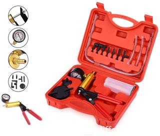 2 in 1 Brake Bleeder Kit Hand held Vacuum Pump Test Set,for Automotive with Sponge Protected Case,Adapters,One-Man Brake and Clutch Bleeding System,Vacuum Gauge and Brake Bleeder Kit (Red Case)
