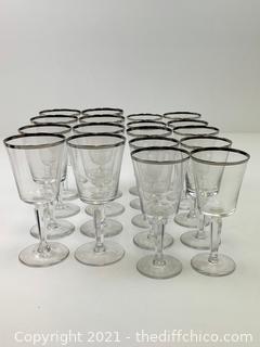 VERY NICE Set of 18! VINTAGE Lenox Crystal Solitaire Barclay Collection, Wine/Water Gobblet glasses w/ Platinum Trim