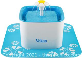 Veken Pet Fountain, 84oz/2.5L Automatic Cat Water Fountain Dog Water Dispenser with *1 Replacement Filter* & 1 Silicone Mat for Cats, Dogs, Multiple Pets