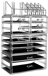 NEW Large Clear Makeup Organizer Skin Care Cosmetic Display Cases Stackable Storage Box Make up Container Cube With 11 Drawers,Set of 4 By Cq acrylic