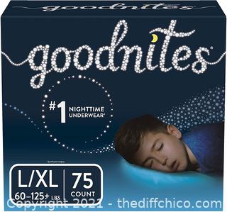 NEW 3-PACK of 25ct Goodnites Bedwetting Underwear for Boys, L/XL, (75 Ct Total), Stock Up Pack