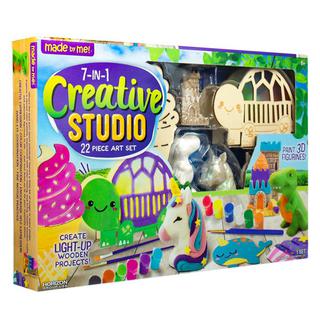 Made By Me 7-in-1 Creative Studio, 22-Piece Art Set, Paint 3D Figurines & Light-up Wooden Projects