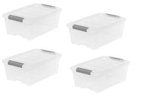 Iris Buckle-Up Storage Set 12.9 Quart 4 Pack Clear Plastic Storage Boxes