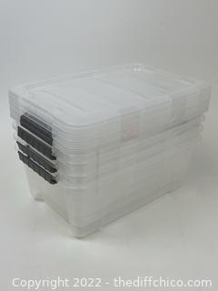 Iris Buckle-Up Storage Set 12.9 Quart 4 Pack Clear Plastic Storage Boxes