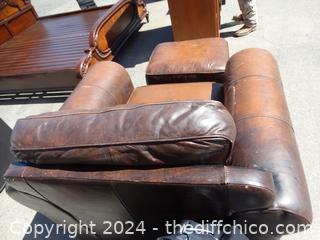 Leather Chair and Ottoman T- 35" X  W-45" X D 22 1/2"