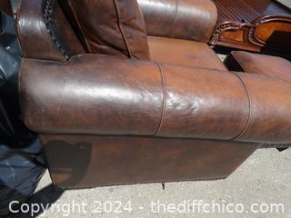 Leather Chair and Ottoman T- 35" X  W-45" X D 22 1/2"