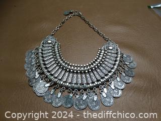 Pewter Turkish  Coin Bib Necklace 