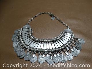 Pewter Turkish  Coin Bib Necklace 