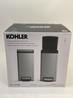 NEW - Kohler - 2-PACK - 6 Liter Stainless Steel Step Trash Cans 1.6 Gal