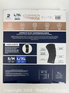 NEW - 2-Pack Copper Fit Elite Compression Knee Sleeves Size L/XL 16" - 20"