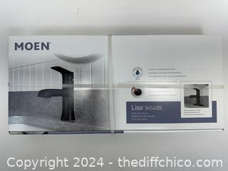 NEW - Moen Liso 84540BL Bathroom Faucet in Matte Black Finish, Push Down Drain