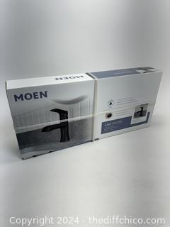 NEW - Moen Liso 84540BL Bathroom Faucet in Matte Black Finish, Push Down Drain