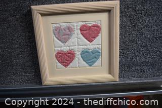 Framed Material Hearts - 7 3/4 in square