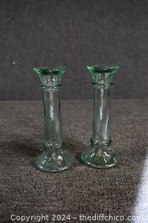 Pair of Glass Candle Holders