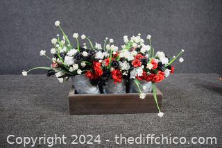 3 Buckets w/Artificial Flowers