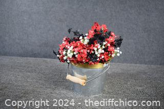 Bucket w/Artificial Flowers