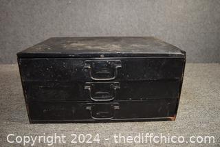3 Drawer Metal Organizer  plus Contents - 17 in x 12 in 8 1/2 in