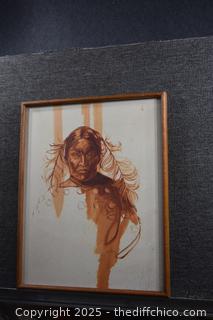 Local Artist Jan Perry-Indian Theme - 23in x 29in-need cleaning