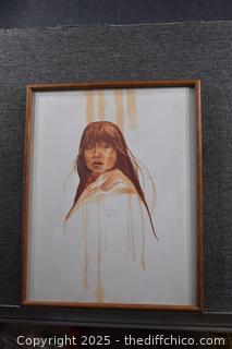 Local Artist Jan Perry-Indian Theme - 23in x 29in-need cleaning