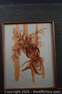 Local Artist Jan Perry-Indian Theme - 23in x 29in-need cleaning