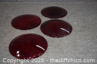 4 Vintage Red Glass Street Signal Lights