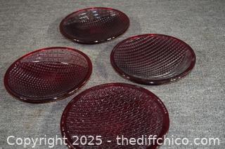 4 Vintage Red Glass Street Signal Lights