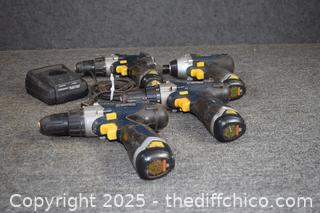 4 Working Drills - 1 battery plus 1 charger