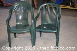 2 Green Plastic Chairs