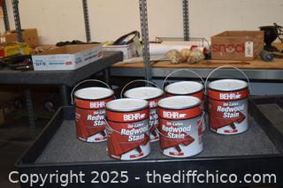 4 Full Cans and 2 Part Cans of Redwood Stain