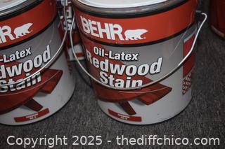 4 Full Cans and 2 Part Cans of Redwood Stain