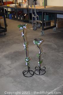 Wrought Iron Candle Holders - 36in and 24in tall