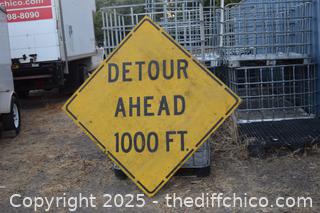 Detour Ahead 1000ft Wood sign - 48in x 48in