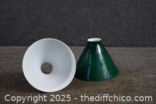2 Green / White Glass Shades