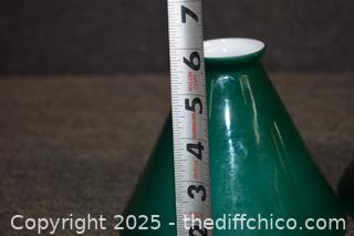 2 Green / White Glass Shades
