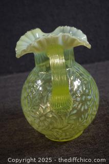 Awesome Fenton Vaseline Glass Pitcher plus 6 Glasses