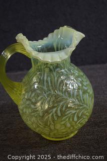 Awesome Fenton Vaseline Glass Pitcher plus 6 Glasses