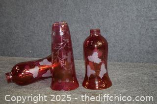 2 Cranberry Glass Shades / Chimneys