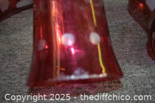 2 Cranberry Glass Shades / Chimneys