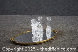 Dresser Mirror plus Vase and Perfume Bottles